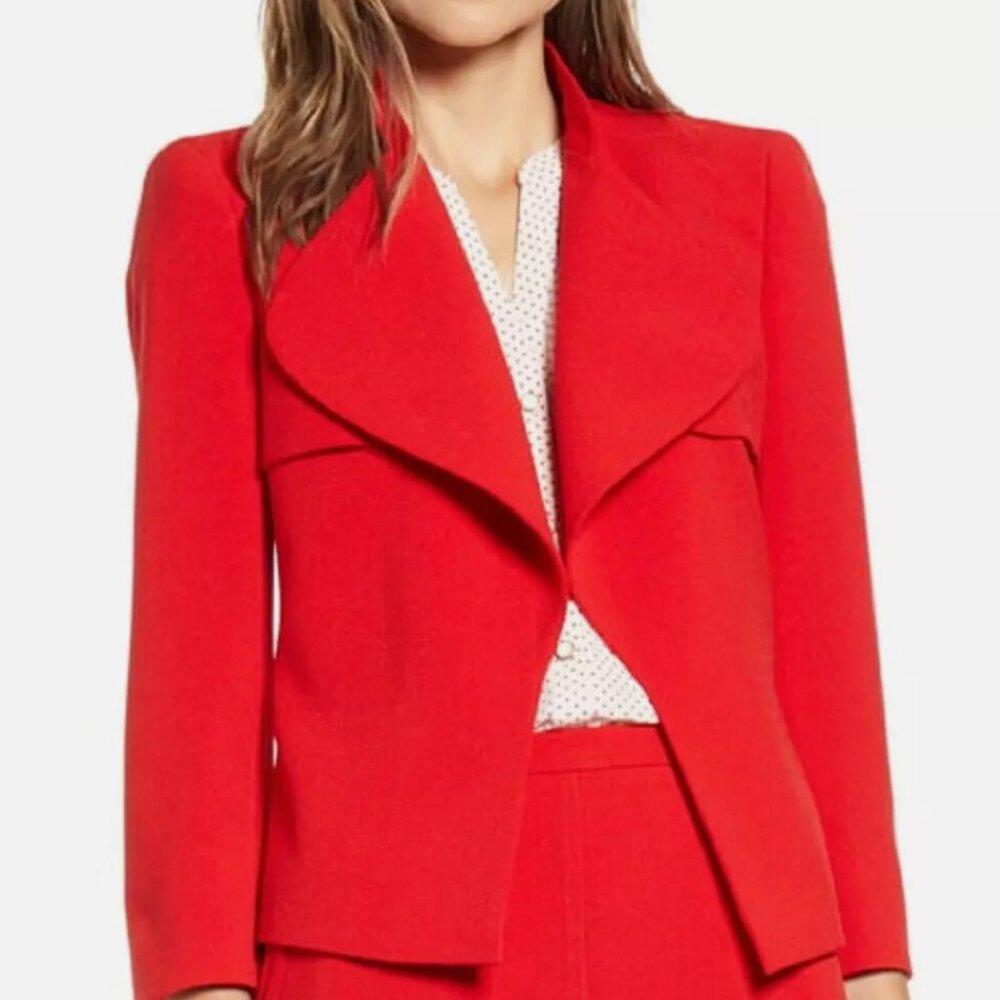 Anne Klein: Women's Cascade-Collar Open-Front Blazer Red Pinot
